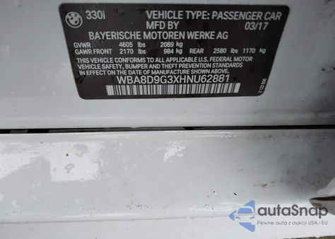 2017 BMW 330I xDrive from USA, damaged, VIN WBA8D9G3XHNU62881